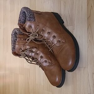 C R B Girls Brown Lace Up Ankle Booties Side Zipper Boots Size 5